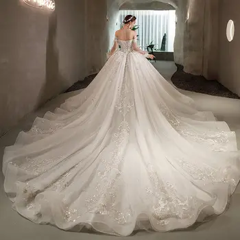 Основное свадебное платье с французским плечом 2023, новая невеста, продвинутое чувство придворного стиля, роскошный хвост высокого класса
