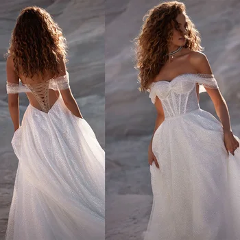 Потрясающие Свадебные Платья А-силуэта Sweethert Boho Beach С Открытыми Плечами, Сшитые На Заказ для Новобрачных Gwon 2023 Rode De Morrie