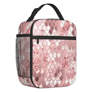 Термоизолированная сумка для ланча с принтом в виде чешуи Русалки, женская переносная сумка для ланча для школы, коробка для еды на открытом воздухе