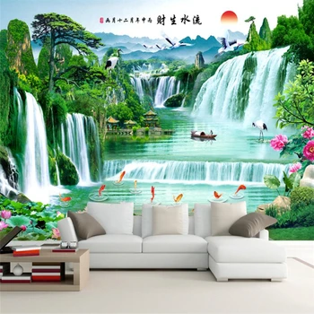 бейбехан китайский красивый пейзаж с настоящим водным богатством, картина на фоне телевизора, изготовленная на заказ большая фреска, обои papel de parede